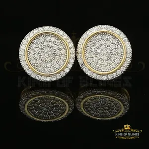 King of Bling's Aretes Para Hombre 925 Yellow Silver 1.07ct Cubic Zirconia Round Men's Earring