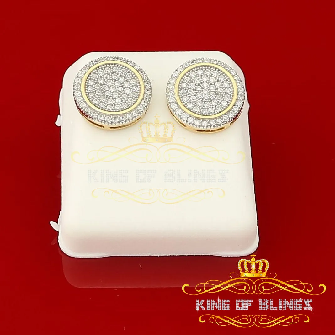 King of Bling's Aretes Para Hombre 925 Yellow Silver 1.07ct Cubic Zirconia Round Men's Earring