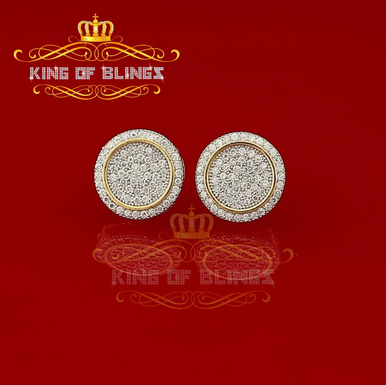 King of Bling's Aretes Para Hombre 925 Yellow Silver 1.07ct Cubic Zirconia Round Men's Earring