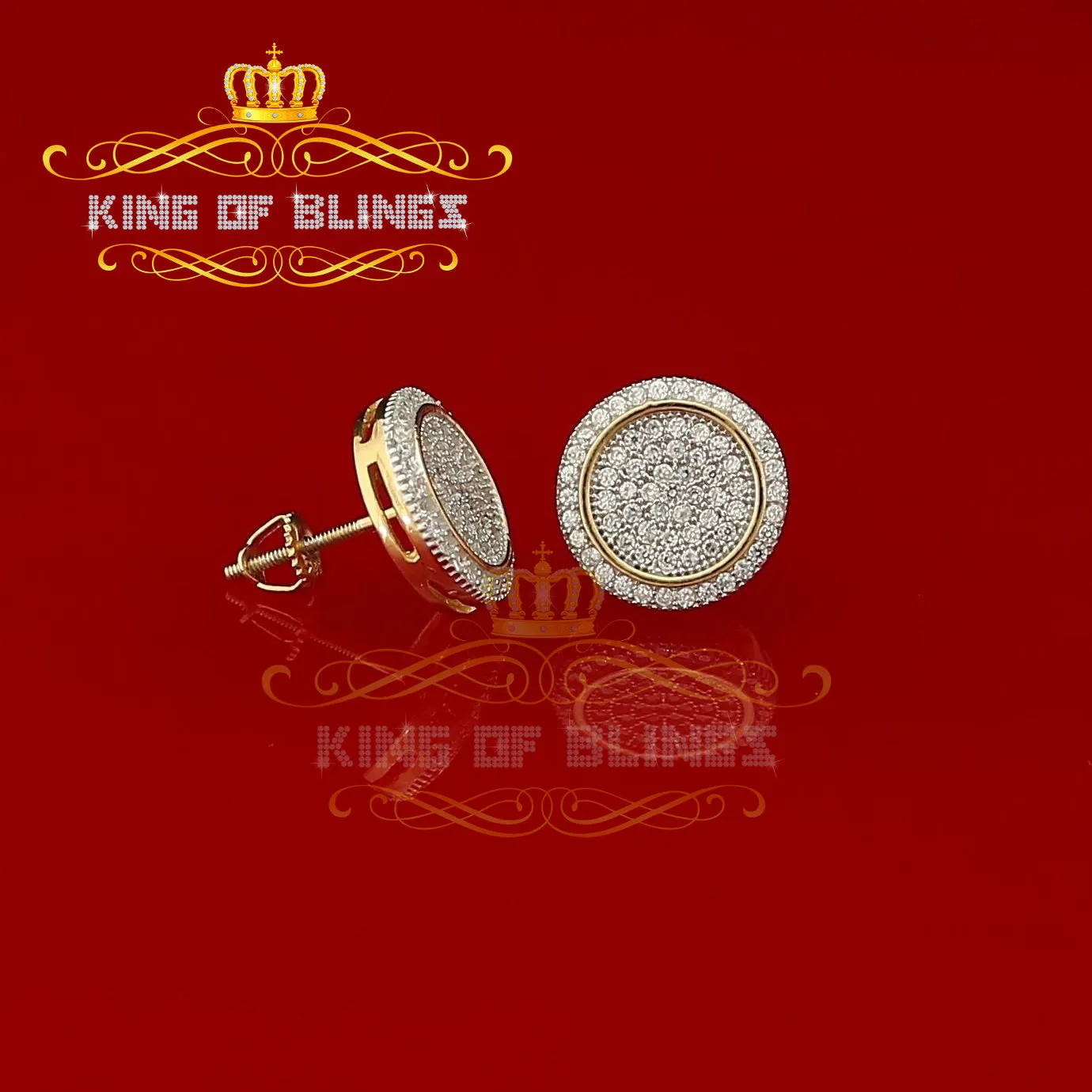 King of Bling's Aretes Para Hombre 925 Yellow Silver 1.07ct Cubic Zirconia Round Men's Earring