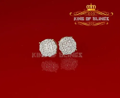 King of Bling's Aretes Para Hombre 925 Yellow Silver 1.68ct Cubic Zirconia Round Women's Earring