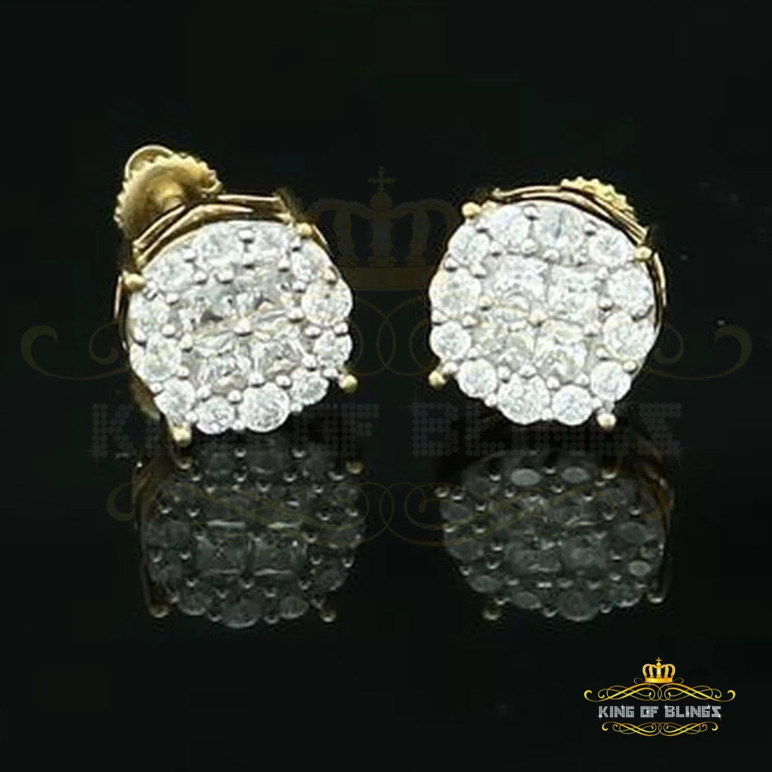 King of Bling's Aretes Para Hombre 925 Yellow Silver 1.68ct Cubic Zirconia Round Women's Earring