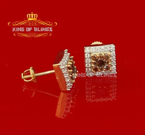 King of Bling's Hip Hop 925 Yellow Silver 1.23ct Cubic Zirconia Women's & Men's Square Earrings