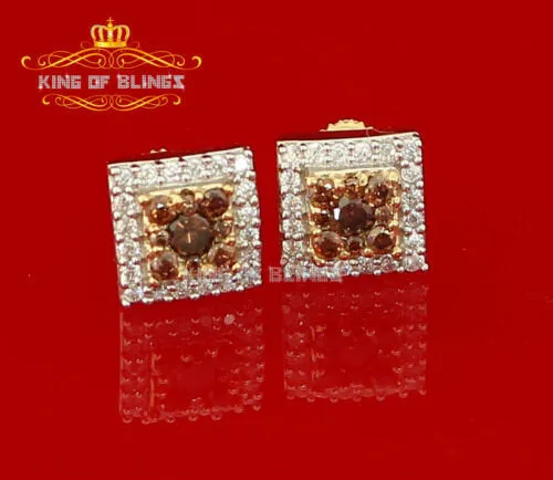 King of Bling's Hip Hop 925 Yellow Silver 1.23ct Cubic Zirconia Women's & Men's Square Earrings