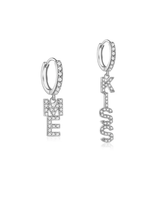 Kiss Me Earrings Sterling Silver Cubic Zirconia Dangle Charm Hypoallergenic Jewelry Personalized Dangle Letter KESLEY