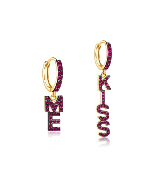 Kiss Me Earrings Sterling Silver Cubic Zirconia Dangle Charm Hypoallergenic Jewelry Personalized Dangle Letter KESLEY