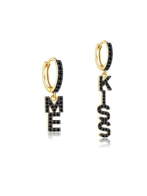 Kiss Me Earrings Sterling Silver Cubic Zirconia Dangle Charm Hypoallergenic Jewelry Personalized Dangle Letter KESLEY