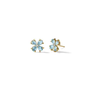 Klover Small Earrings Yellow Gold - Blue Topaz & Diamond