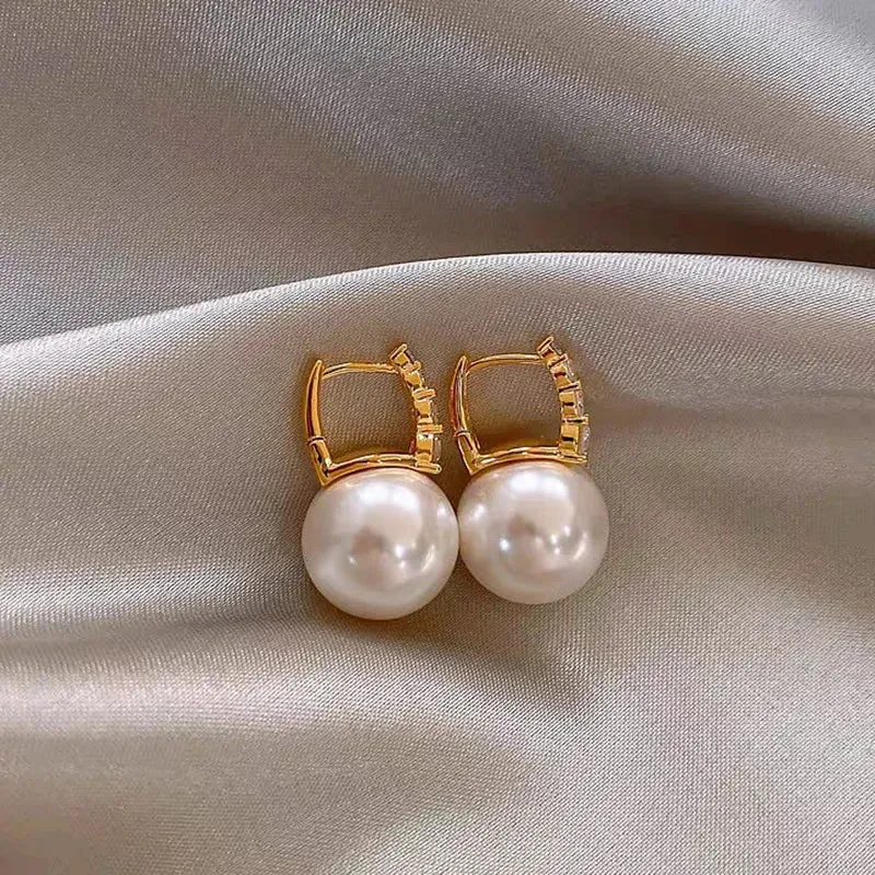 Korea Fashion New Light Luxury Zircon Simple Classic Pearl Drop Birthday Party Gift South Earring