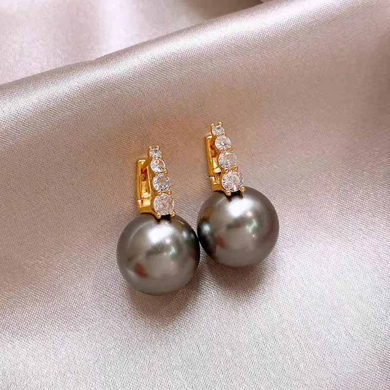 Korea Fashion New Light Luxury Zircon Simple Classic Pearl Drop Birthday Party Gift South Earring