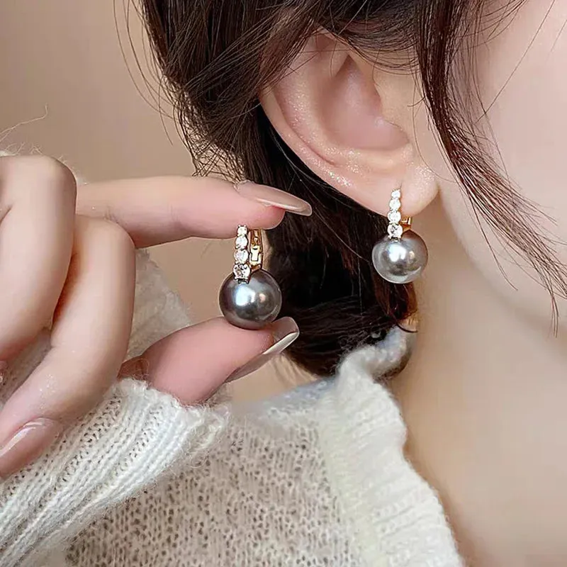 Korea Fashion New Light Luxury Zircon Simple Classic Pearl Drop Birthday Party Gift South Earring