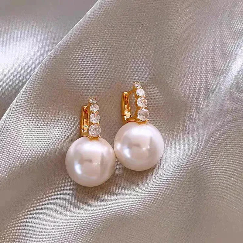 Korea Fashion New Light Luxury Zircon Simple Classic Pearl Drop Birthday Party Gift South Earring