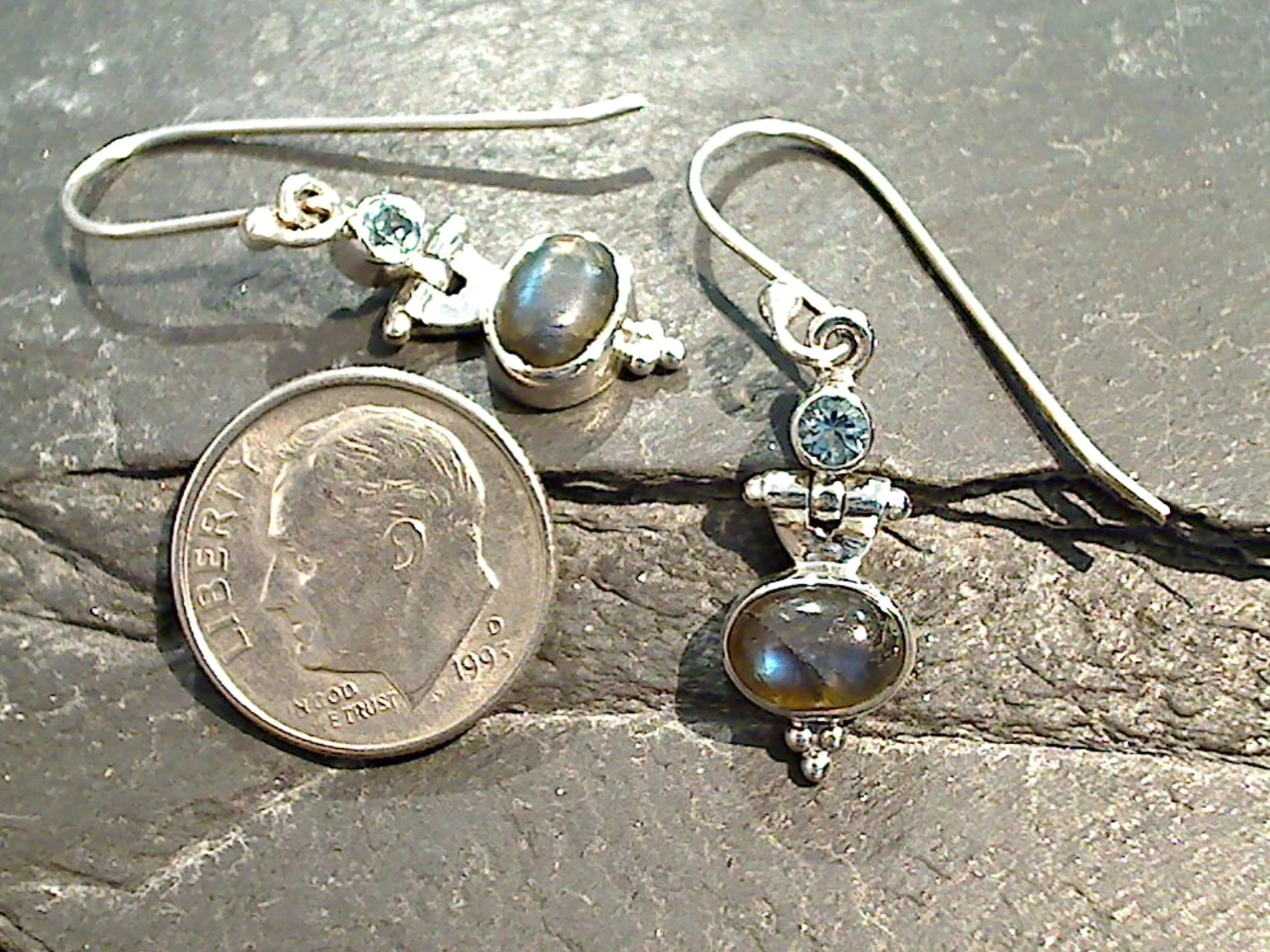 Labradorite, Blue Topaz, Sterling Silver Earrings