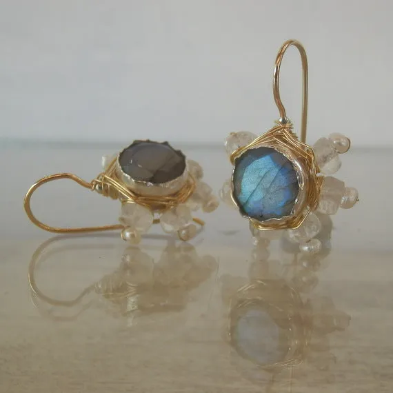 Labradorite Flower Star Earrings