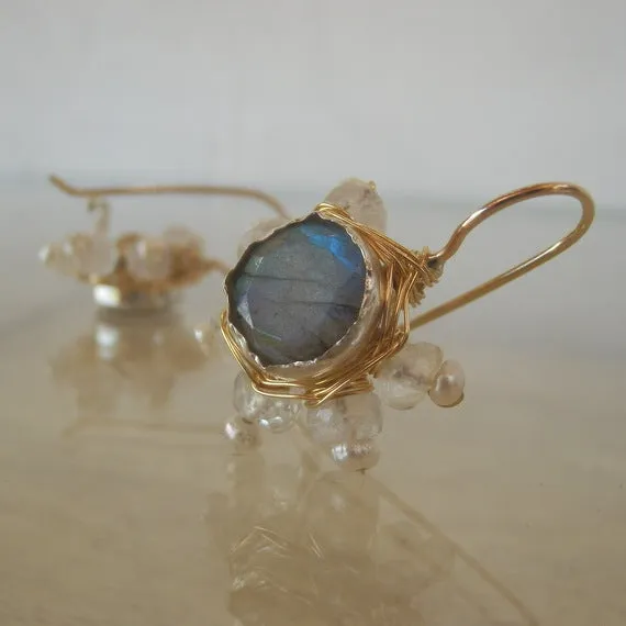 Labradorite Flower Star Earrings