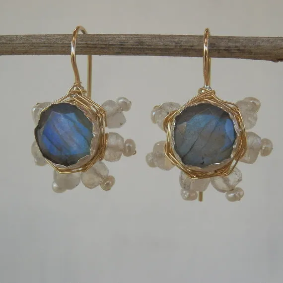 Labradorite Flower Star Earrings