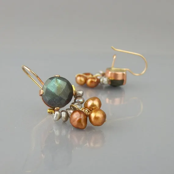 Labradorite Pearl Clover Earrings