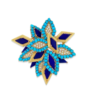 Lapis, Diamond & Turquoise Estate Pin