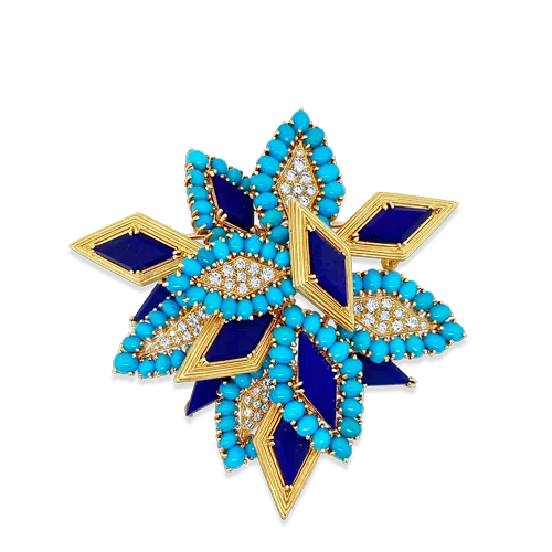 Lapis, Diamond & Turquoise Estate Pin