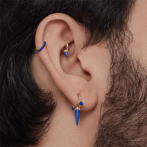 Lapis Eternity Hoop Earring by Maria Tash in Yellow Gold