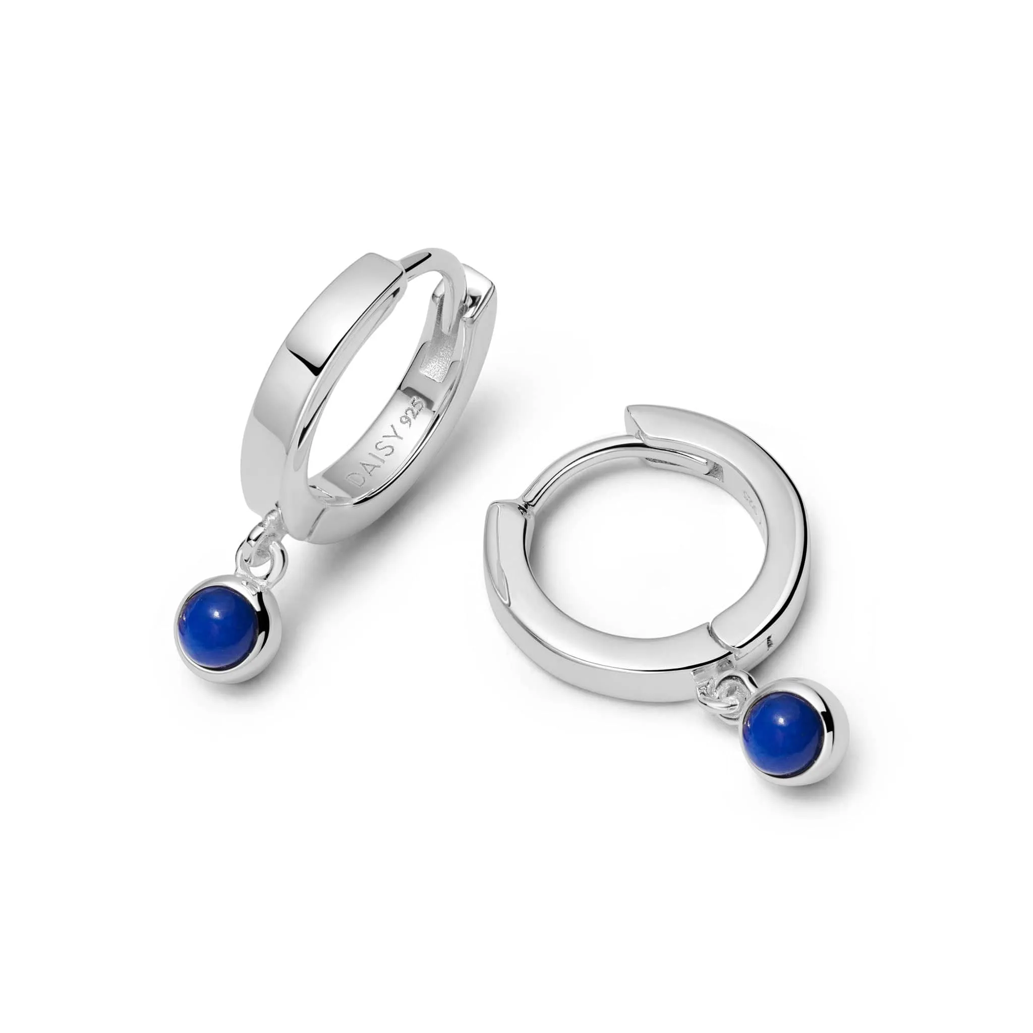 Lapis Healing Huggie Hoop Earrings Sterling Silver