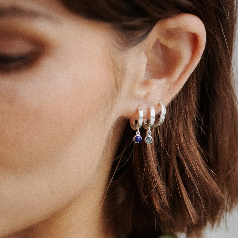 Lapis Healing Huggie Hoop Earrings Sterling Silver