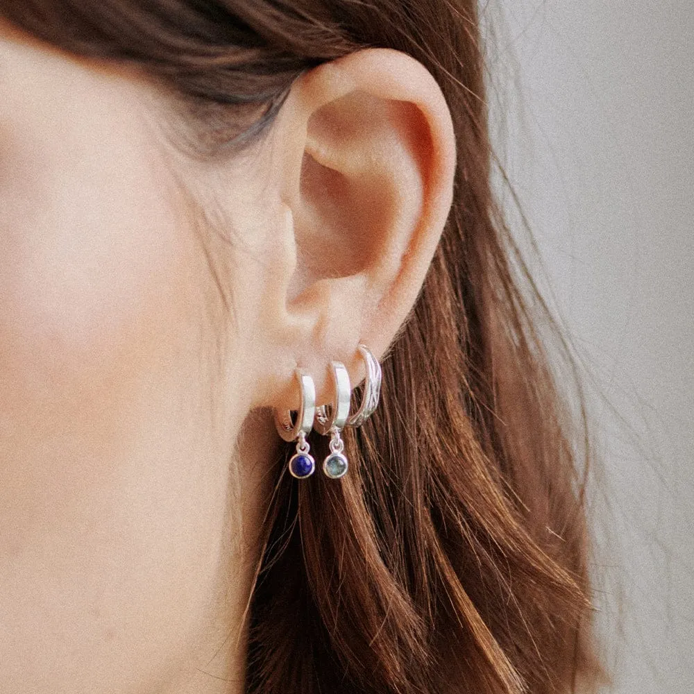 Lapis Healing Huggie Hoop Earrings Sterling Silver