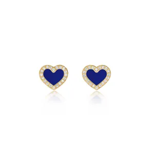 Lapis Inlay Heart Studs with Diamonds