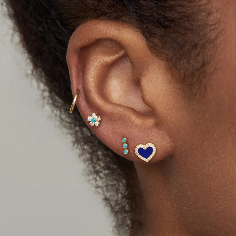 Lapis Inlay Heart Studs with Diamonds