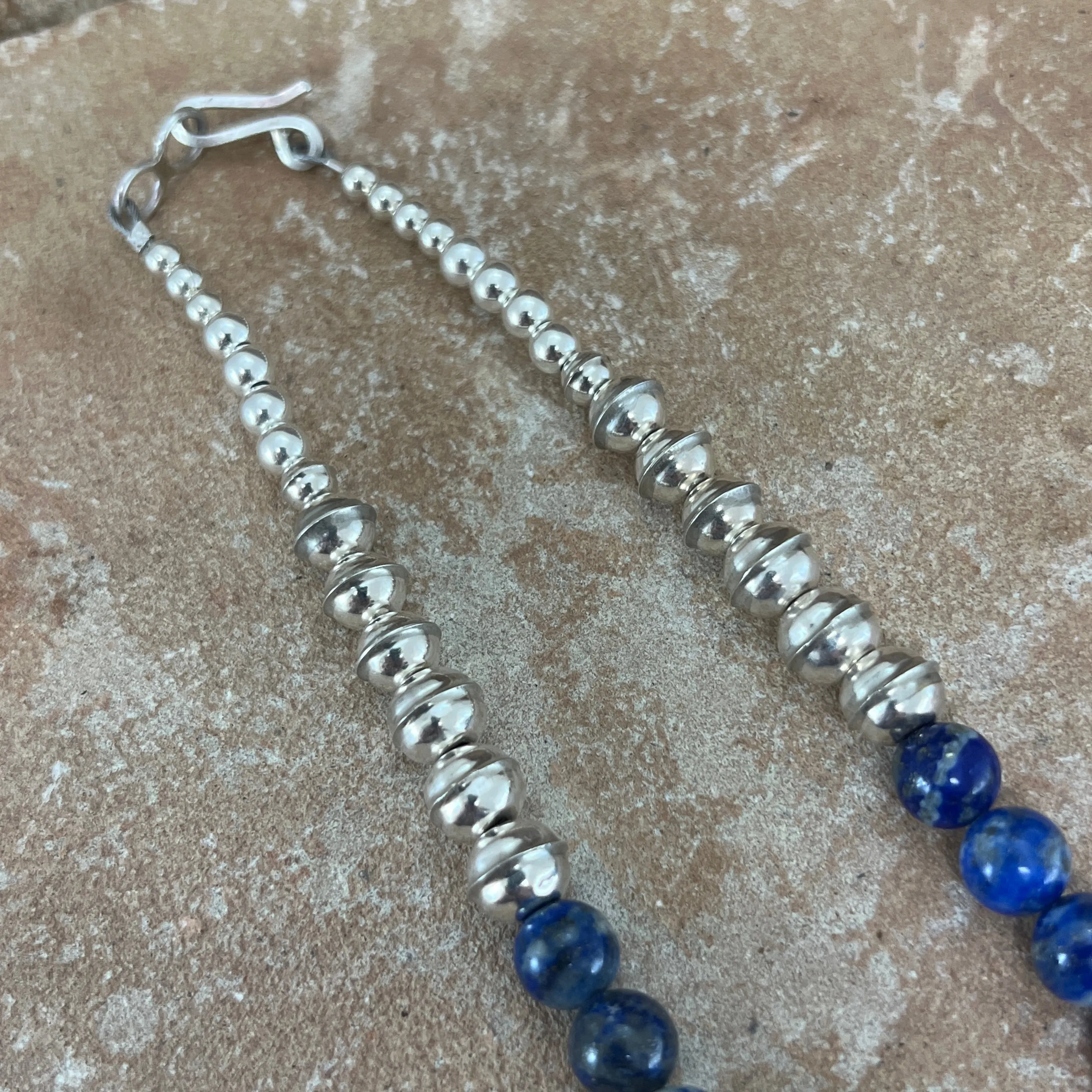 Lapis Sterling Silver Navajo Pearl Beaded Necklace Pendant by Mary Tso