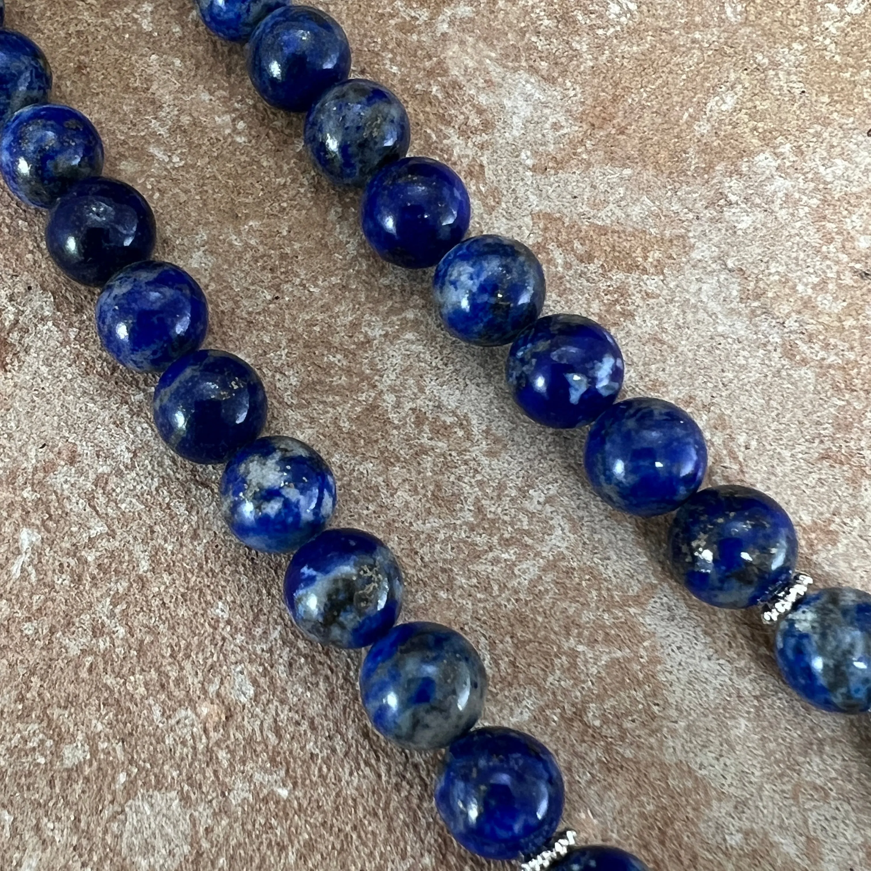 Lapis Sterling Silver Navajo Pearl Beaded Necklace Pendant by Mary Tso