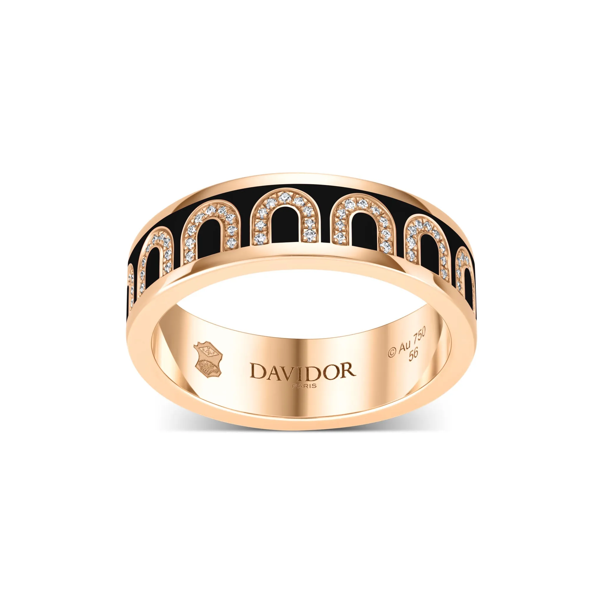 L'Arc de DAVIDOR Ring MM, 18k Rose Gold with Caviar Lacquered Ceramic and Arcade Diamonds