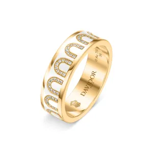 L'Arc de DAVIDOR Ring MM, 18k Yellow Gold with Neige Lacquered Ceramic and Arcade Diamonds