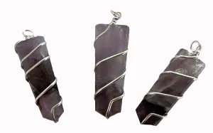 LARGE 2" FLAT AMETHYST COIL WRAPPED  STONE PENDANT (sold by the piece or bag of 10 )