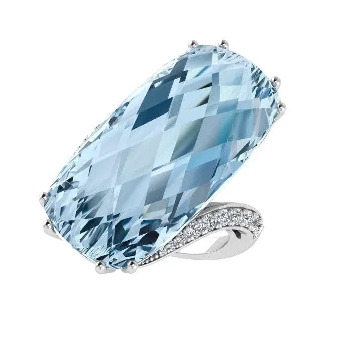 Large Cushion Blue Topaz and Diamond Ring 18K Gold