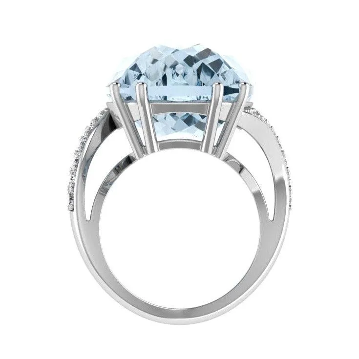 Large Cushion Blue Topaz and Diamond Ring 18K Gold