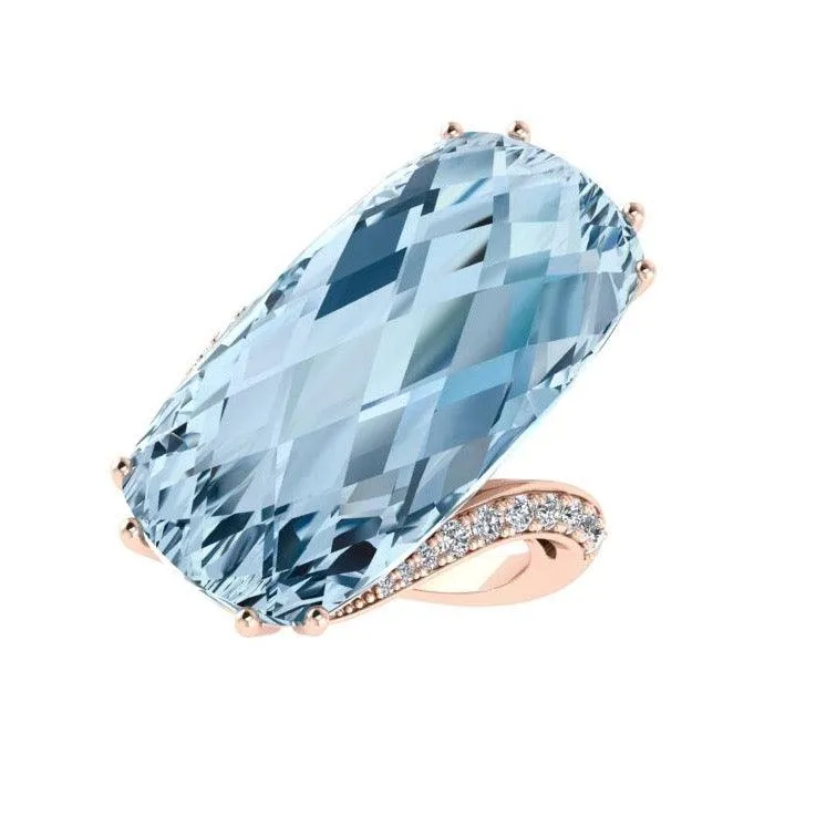 Large Cushion Blue Topaz and Diamond Ring 18K Gold