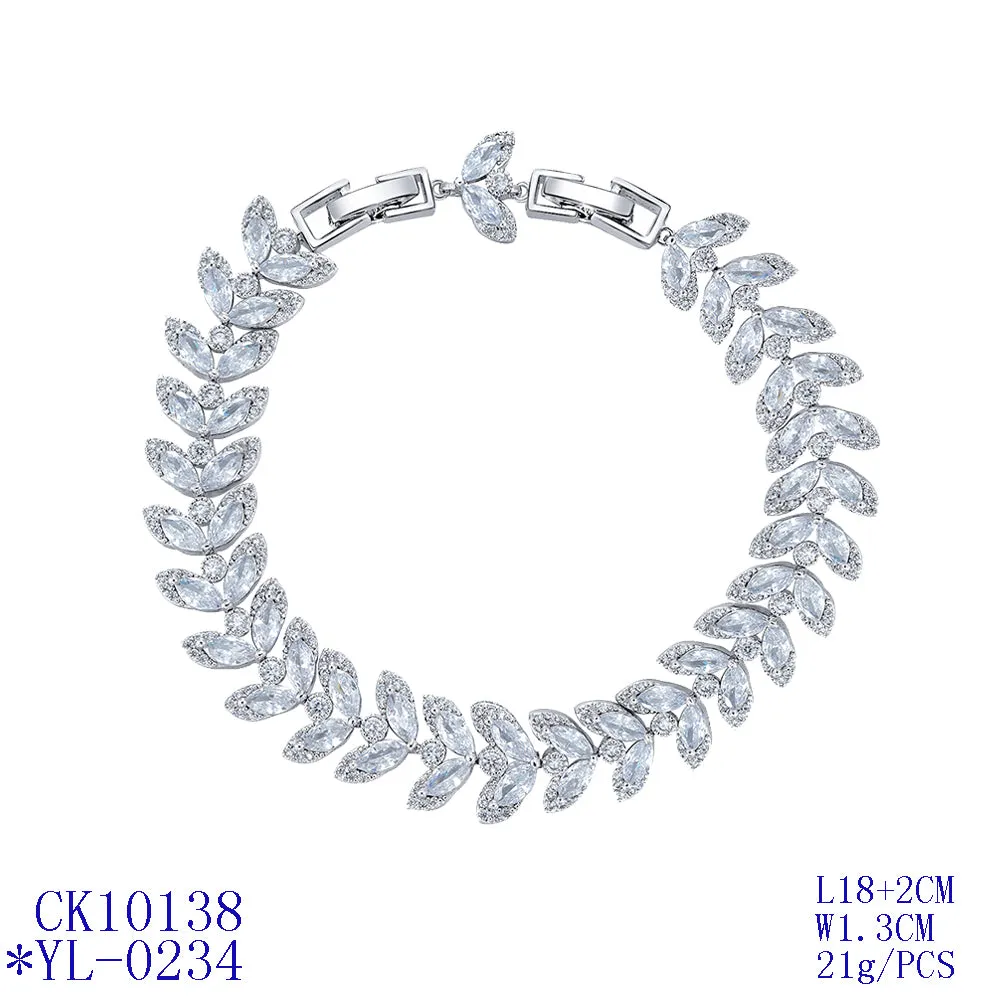 Leaves 5A Cubic Zirconia Silver Bracelet Chains  for Women CK10138