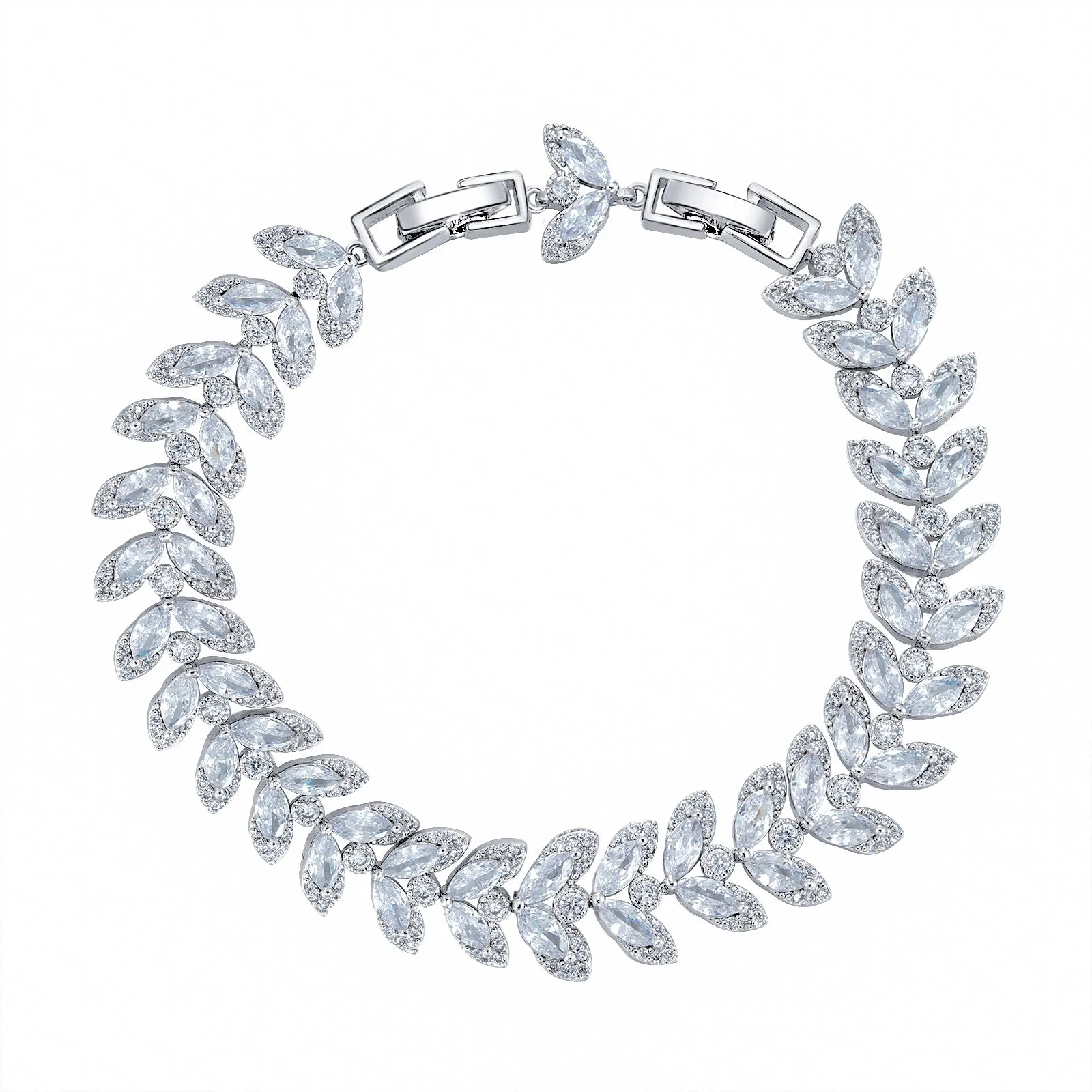 Leaves 5A Cubic Zirconia Silver Bracelet Chains  for Women CK10138