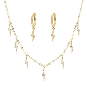 Lightning Bolt Gift Set | Earrings & Necklace | 18k Gold Plated