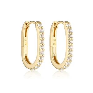 Linda Tahija White Topaz Oval Stone Hoop Earrings, Gold or Silver