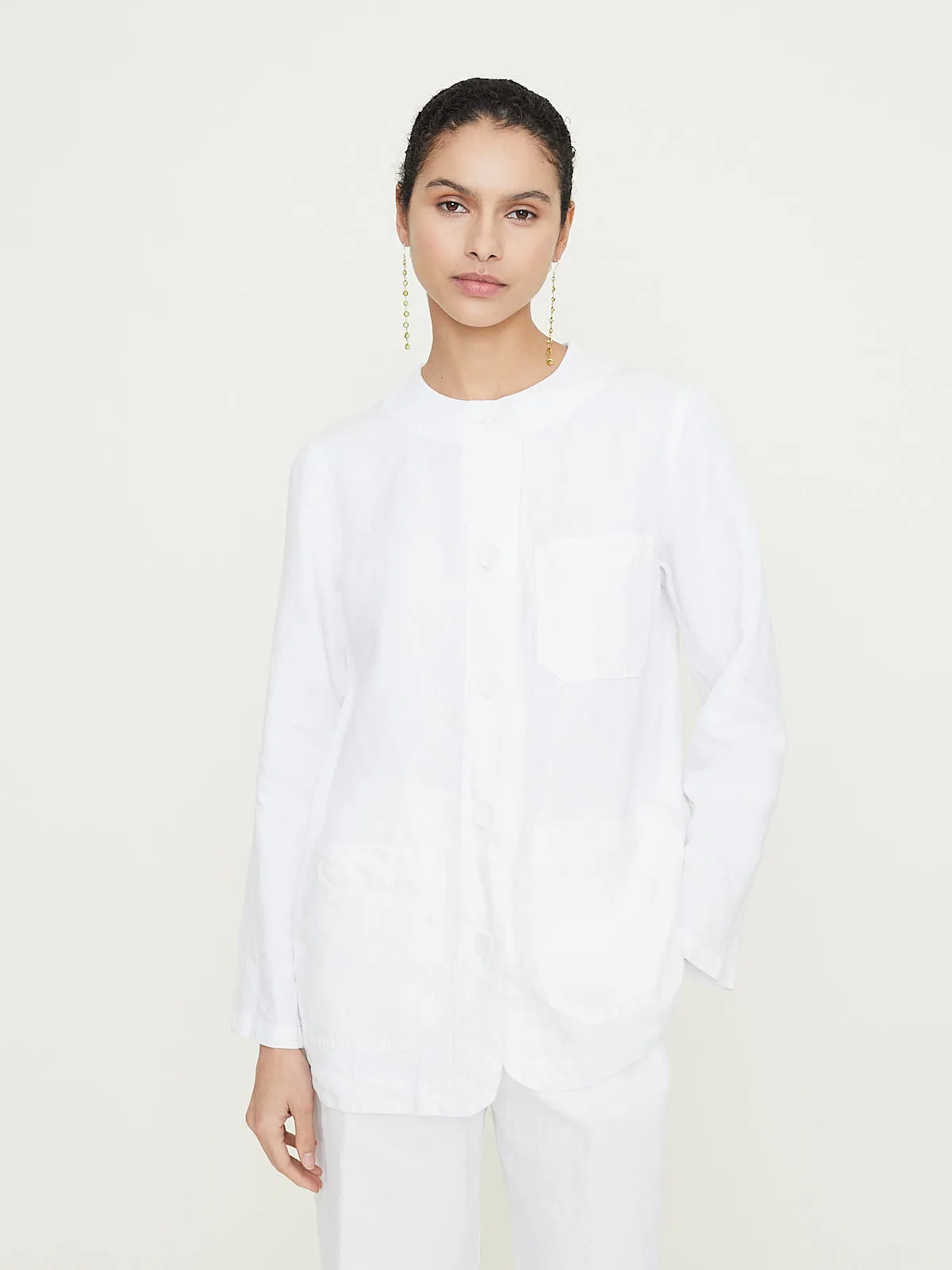 Linen Shirt Jacket in White