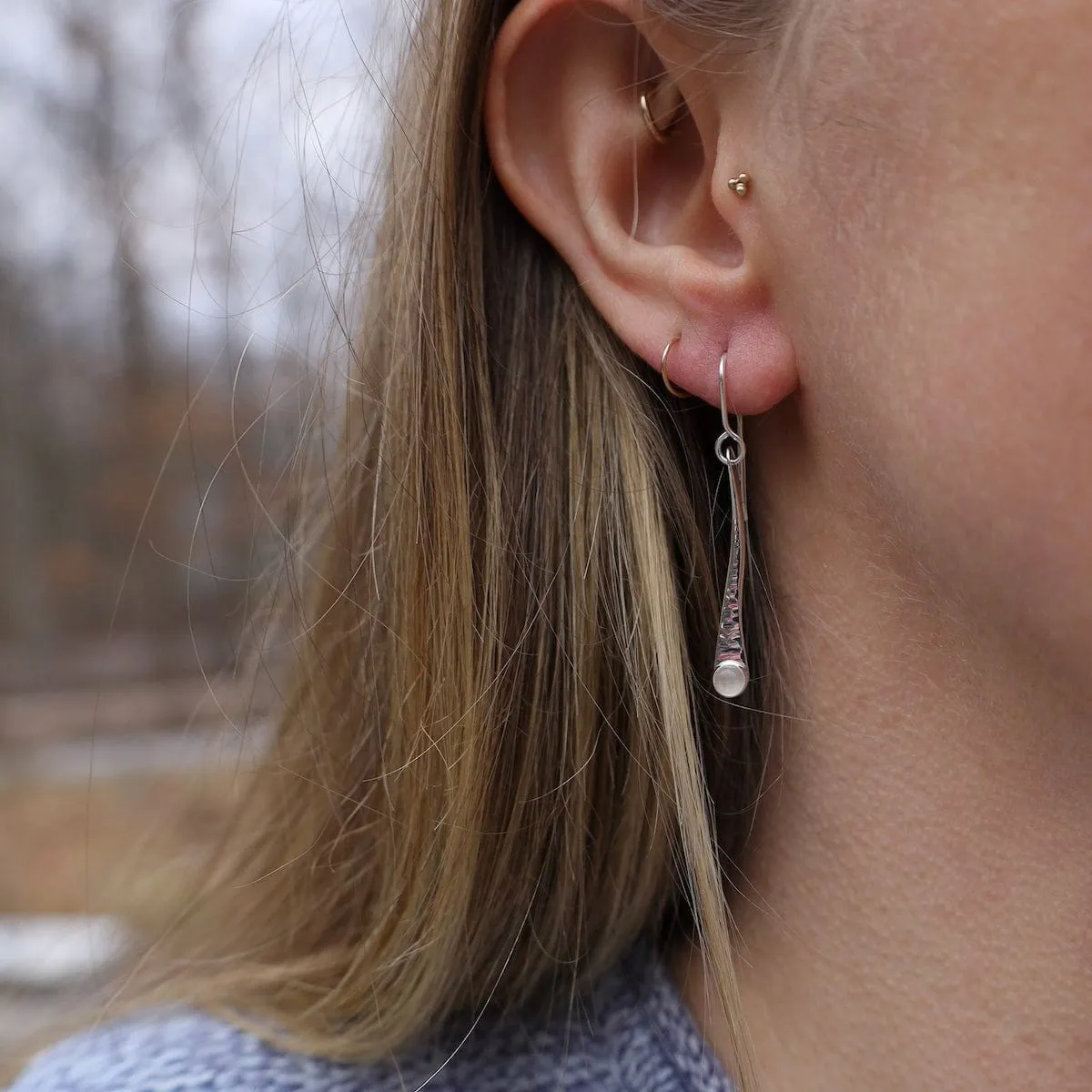 Long Organic Bar Earrings with Moonstone