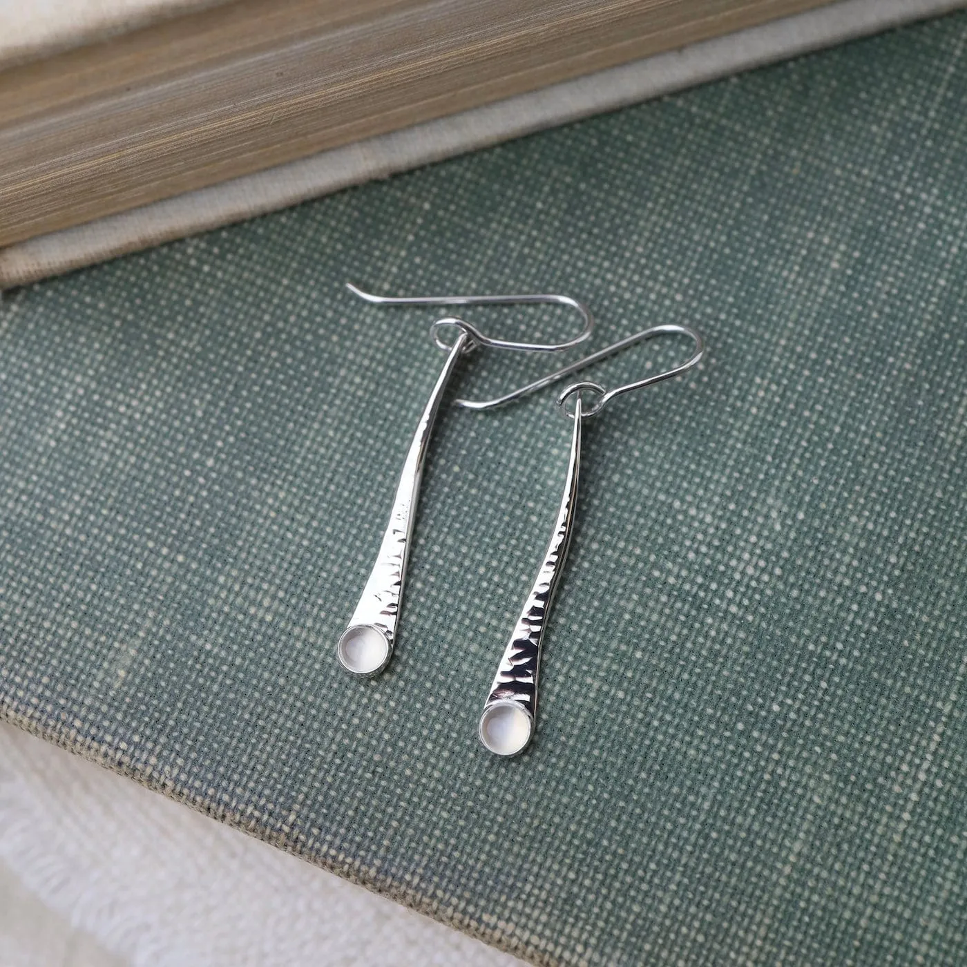 Long Organic Bar Earrings with Moonstone