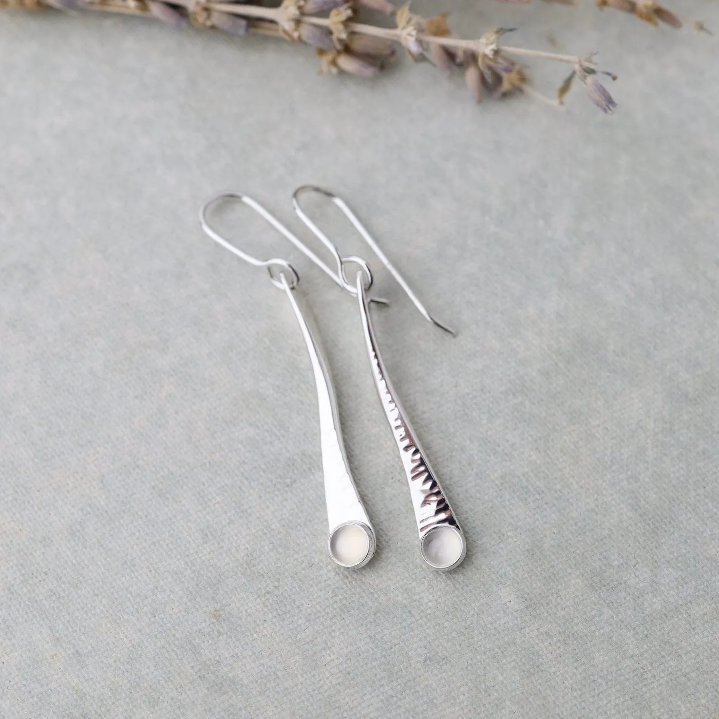 Long Organic Bar Earrings with Moonstone