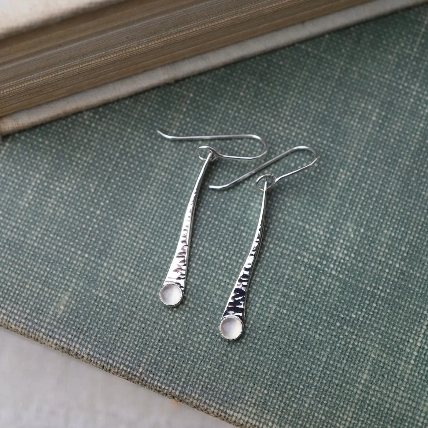 Long Organic Bar Earrings with Moonstone