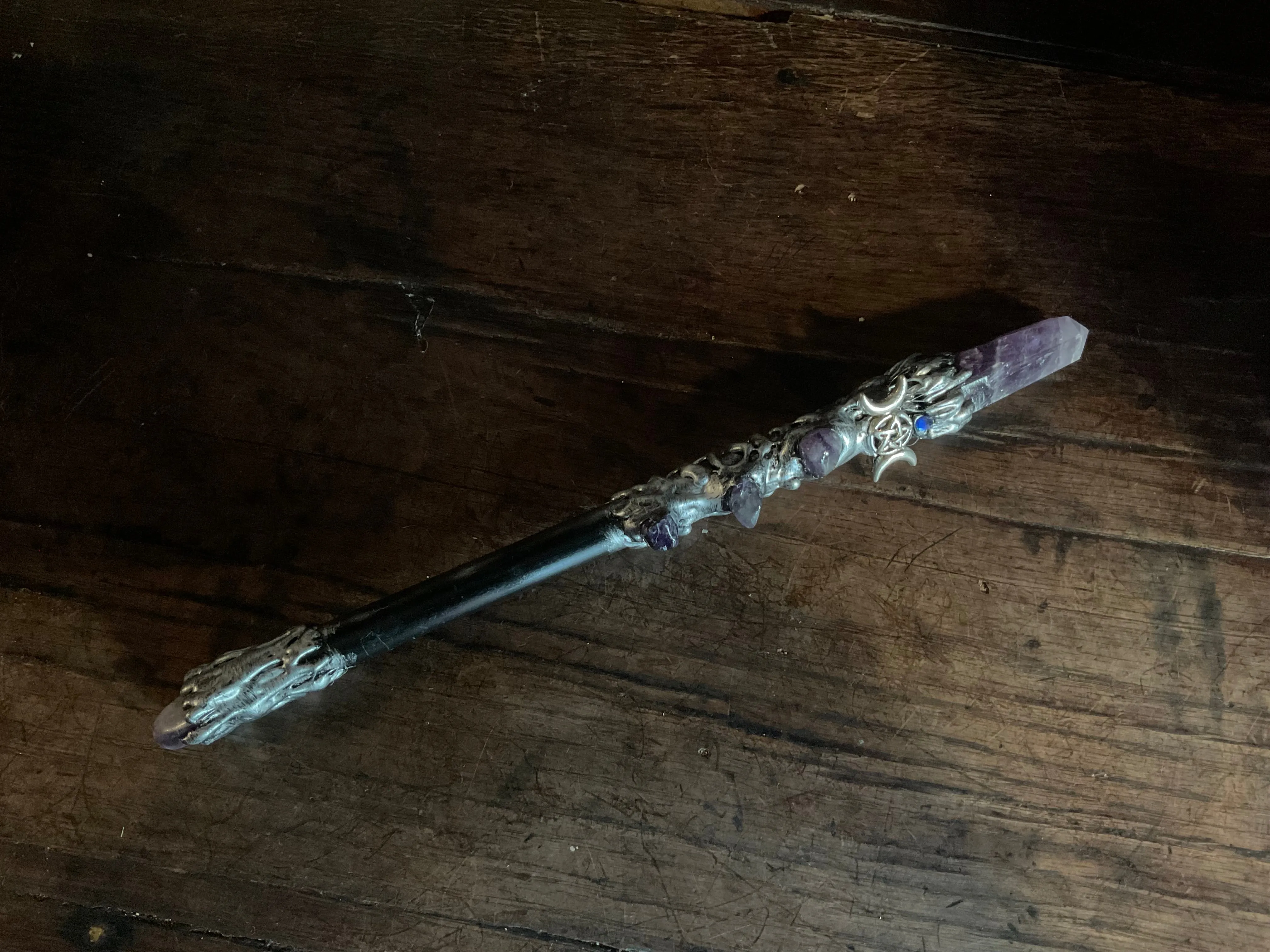 Magick Wand - Amethyst with Silver Triple Moon