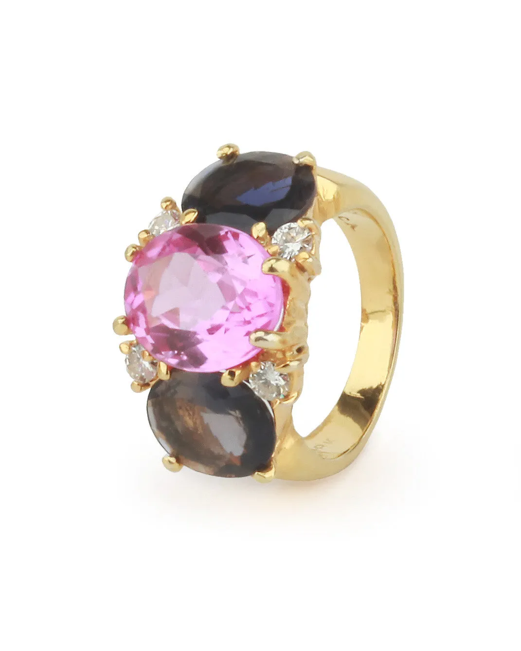 Medium 18kt Yellow Gold GUM DROP™ Ring with Pink Topaz and Iolite