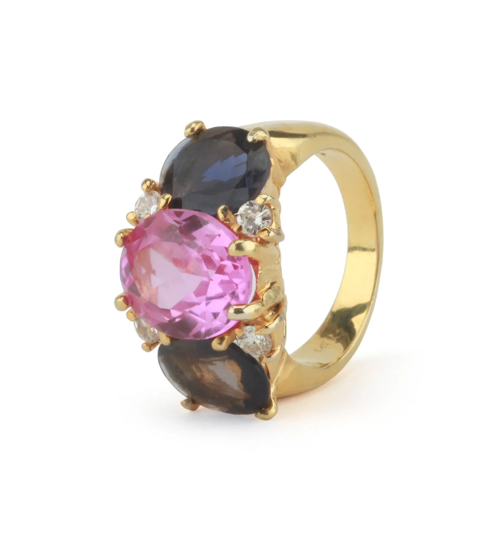 Medium 18kt Yellow Gold GUM DROP™ Ring with Pink Topaz and Iolite