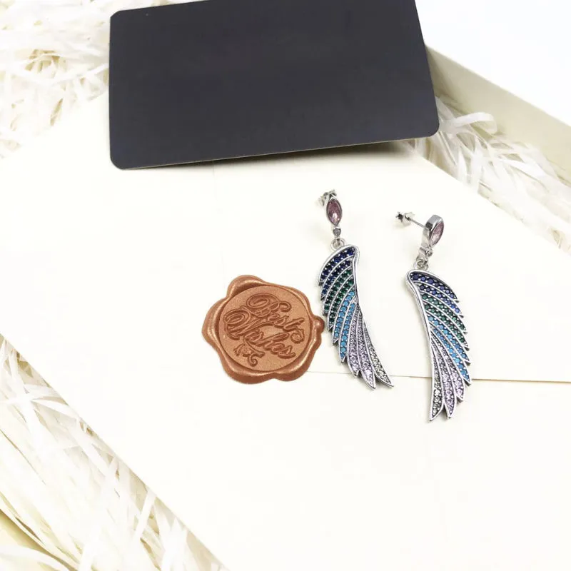 Multi-color Rhinestone Bejeweled Hummingbird Feather Wings Earrings